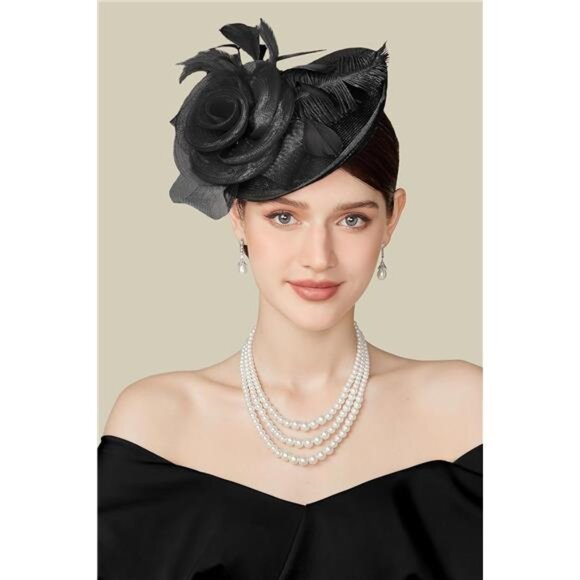 Tea Party Kentucky Fascinator Derby Pillbox Hat Black - Picture 4 of 5